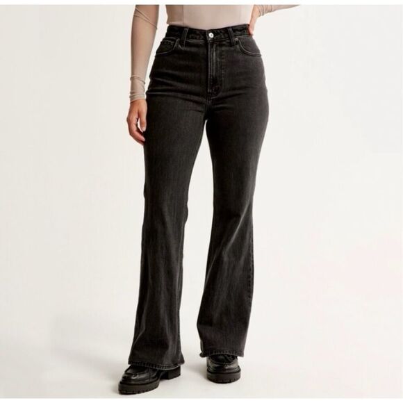 Abercrombie & Fitch The Vintage Flare High Rise Black Wash Jeans 33/16 Long - Picture 1 of 9